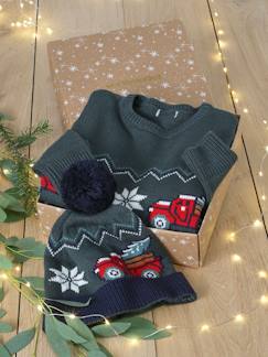 Garçon-Coffret de Noël pull jacquard + bonnet à pompon garçon