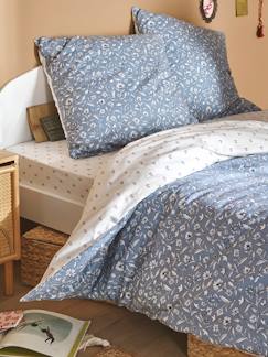 Linge de maison et décoration-Linge de lit enfant-Parure fourre de duvet + taie d'oreiller enfant INDIA BLUE, réversible avec coton recyclé
