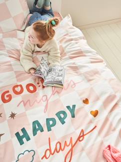 Linge de maison et décoration-Linge de lit enfant-Parure housse de couette + taie oreiller enfant DAMIER GOOD VIBES, avec coton recyclé