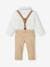 Ensemble 4 pièces bébé chemise + noeud papillon + pantalon + bretelles beige 