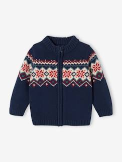 Bébé-Pull, gilet, sweat-Gilet jacquard zippé bébé