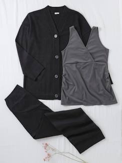 Vêtements de grossesse-Pantalon-Ensemble 3 pièces grossesse et allaitement débardeur + gilet + pantalon large