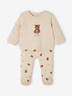 Baby-Set-Baby-Set mit Teddyprint: Wickeljacke & Hose