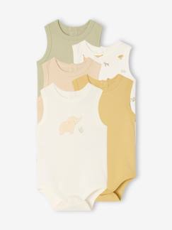 Baby-Body-Bio-Kollektion: 5er-Pack ärmellose Baby Bodys mit Tiermotiven