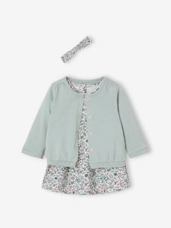 Bébé-Ensemble 3 pièces robe + cardigan + bandeau bébé fille