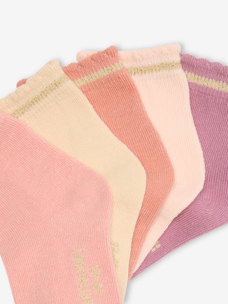 Lot de 5 paires de chaussettes bébé avec détails scintillants rose+rose poudré 