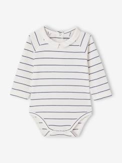 Baby-Body-Bio-Kollektion: Gestreifter Baby Langarm-Body mit Kragen