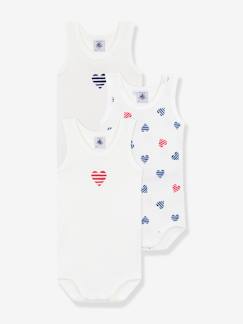 Baby-Body-3er-Pack ärmellose Baby Bodys PETIT BATEAU, Herzen