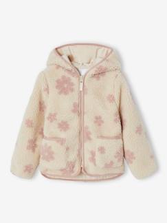 Mädchen-Mantel, Jacke-Mädchen Teddyfleece-Jacke mit Blumenmuster und Kapuze