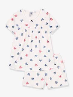 Mädchen-Pyjama, Overall-Kinder Sommer-Schlafanzug mit Herzen PETIT BATEAU