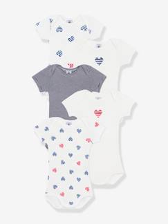 Baby-Body-5er-Pack Unisex Baby Schlupfbodys mit kurzen Ärmeln PETIT BATEAU, gestreifte Herzen