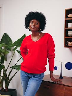Pull col V grossesse en maille mousseuse fantaisie