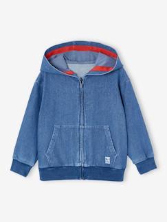 Garçon-Pull, gilet, sweat-Sweat zippé avec poches couleur denim