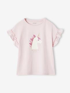 Fille-T-shirt, sous-pull-T-shirt à motif irisé fille manches courtes volantées