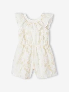 Mädchen-Latzhose, Overall-Festlicher kurzer Mädchen Jumpsuit mit gestickten Glanzblumen