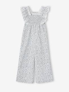 Mädchen-Latzhose, Overall-Festlicher Mädchen Jumpsuit mit Blumenprint und Lochstickerei