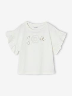 Fille-T-shirt, sous-pull-T-shirt cérémonie motif fleur en relief lettres pailletées fille