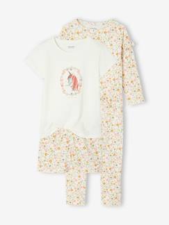 Mädchen-Pyjama, Overall-2er-Pack Mädchen Schlafanzüge FLOWER POWER, lang & kurz, Recycling-Baumwolle
