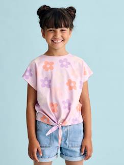 Fille-T-shirt, sous-pull-T-shirt imprimé fille avec noeud fantaisie