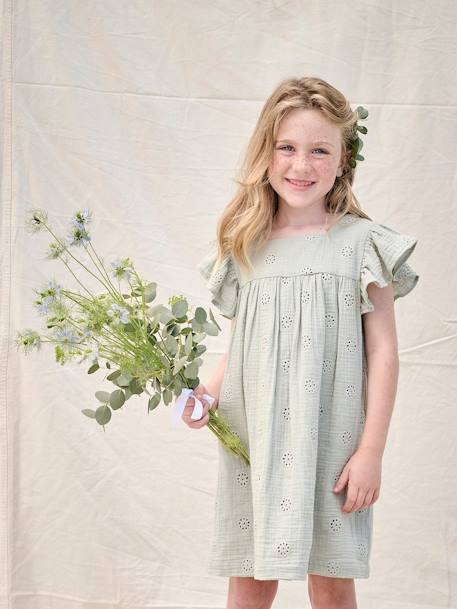 Mädchen Musselinkleid koralle+pastellgelb+salbeigrün+vanille+zartblau 