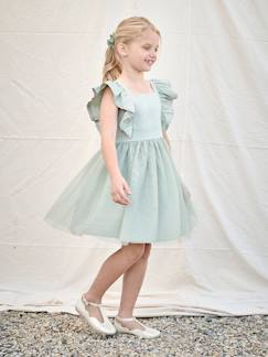 Fille-Robe-Robe de cérémonie à volants fille en satin de coton et tulle