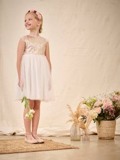 Fille-Robe cérémonie en sequins et tulle pailleté fille