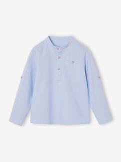 Garçon-Chemise-Chemise col Mao en coton/lin garçon manches retroussables
