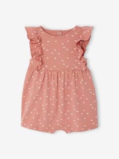 Mädchen-Latzhose, Overall-Bio-Kollektion: Baby Kurzoverall mit Volantärmeln BASIC Oeko-Tex