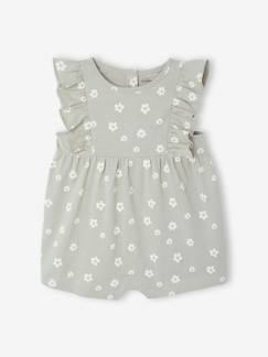 Mädchen-Latzhose, Overall-Bio-Kollektion: Baby Kurzoverall mit Volantärmeln BASIC Oeko-Tex
