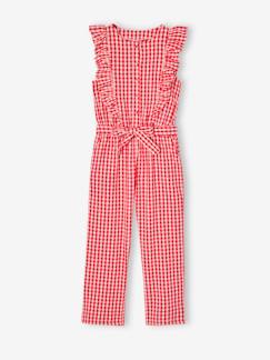 Mädchen-Latzhose, Overall-Karierter Mädchen Jumpsuit mit Volants