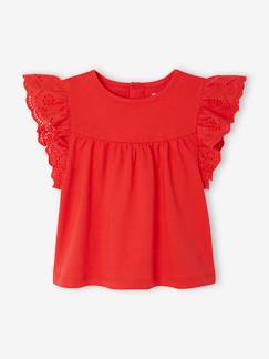 T-Shirt Manches à Volants Broderie Anglaise Fille VERTBAUDET - Pêche 14A