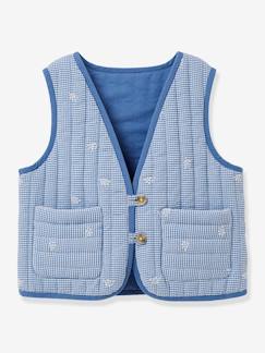 Mädchen-Mantel, Jacke-Gesteppte Mädchen Weste CYRILLUS mit Vichy-Karo und Stickereien