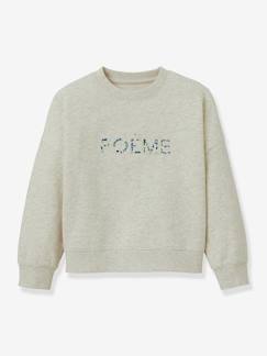 Mädchen-Pullover, Strickjacke, Sweatshirt-Mädchen Sweatshirt mit Liberty-Schrift CYRILLUS, Bio-Baumwolle