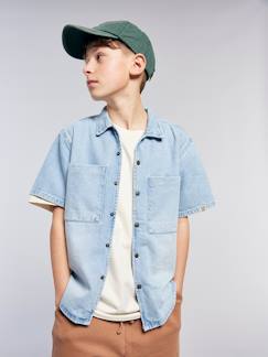 Junge-Hemd-Jungen Kurzarm-Hemd aus Light-Denim Oeko-Tex