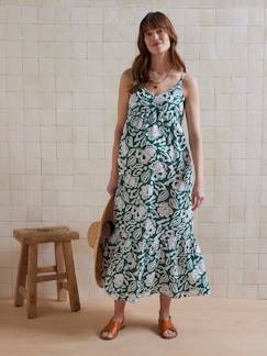 Robe longue volantée imprimée fines bretelles de grossesse