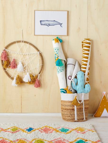 Panier en jute bicolore Calla OSIER/BLUE+Osier/rose 