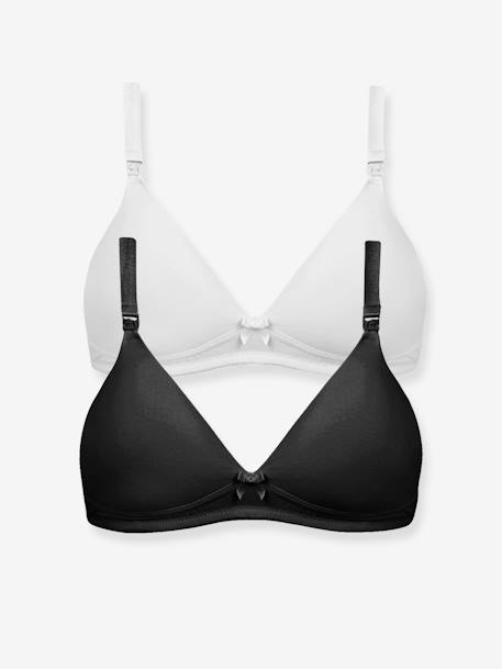 2er-Pack wattierte Still-BHs ohne Formbügel SCHWARZ+GRAU MELIERT+SCHWARZ+WEISS 