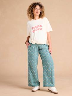 Vêtements de grossesse-Pantalon large de grossesse en gaze coton imprimé ENVIE DE FRAISE avec bandeau