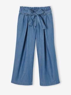 Fille-Pantacourt fille large en denim léger style "paperbag" 