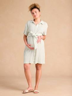 Robe chemise à larges rayures grossesse et allaitement en gaze de coton