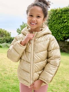 Fille-Manteau, veste-Doudoune fille légère à capuche effet brillant métallisé