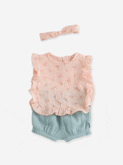 Baby-Mädchen Baby-Set: Bluse, Shorts & Haarband aus Musselin
