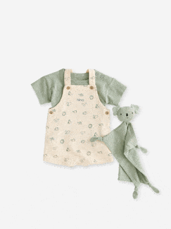 Garçon-Coffret 3 pièces tee-shirt + salopette personnalisable + doudou bébé