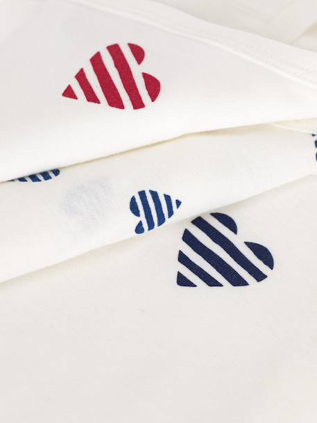 Lot de 3 bodies croisés coeurs rayés bébé en coton manches longues blanc 