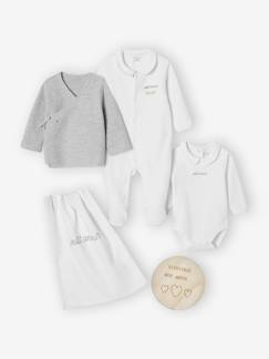 Bébé-Kit naissance personnalisable : brassière, body, pyjama, cartelette de bienvenue et pochon