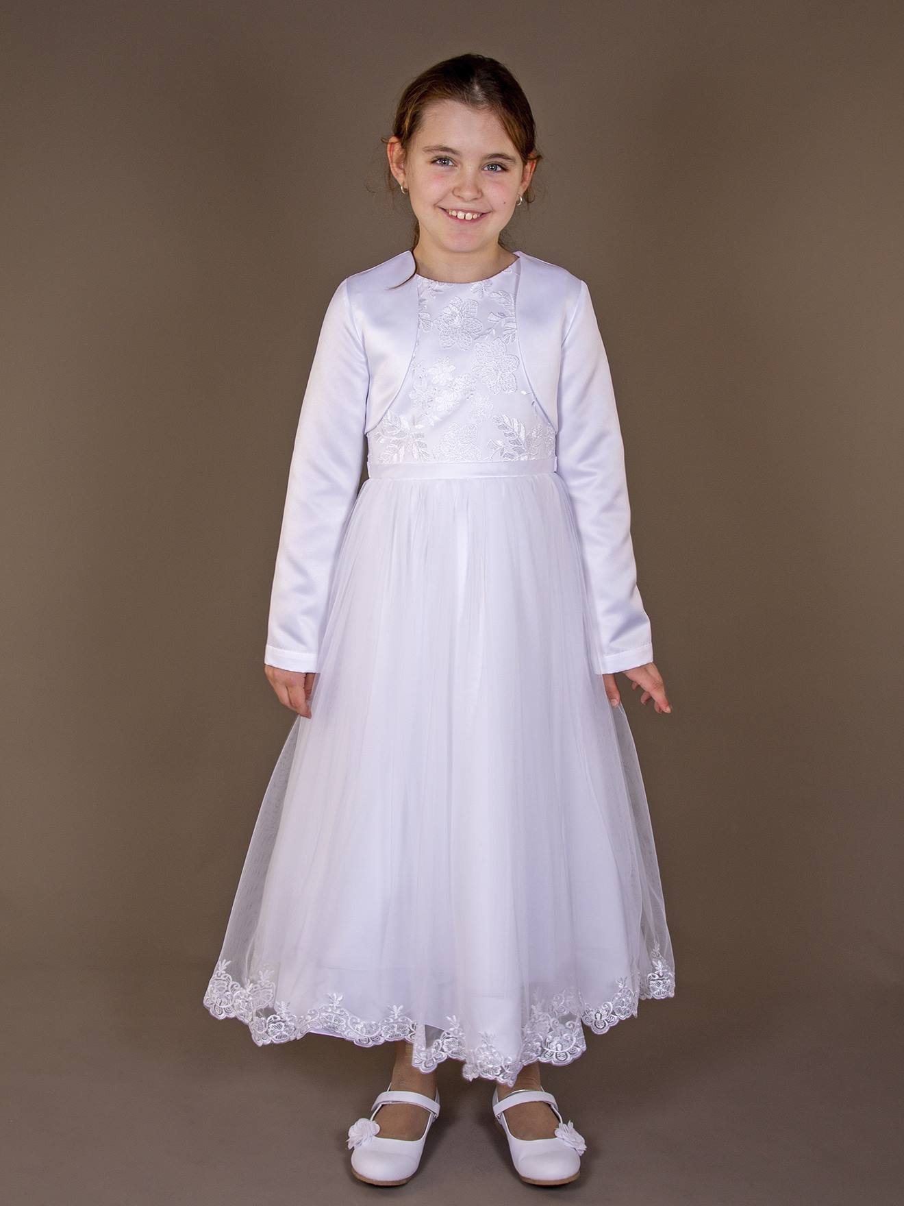 Mädchen-Set: Kommunionkleid mit Blumenstickerei Bolero Happy