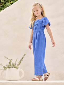 Mädchen-Latzhose, Overall-Mädchen Jumpsuit aus Musselin mit Stickerei