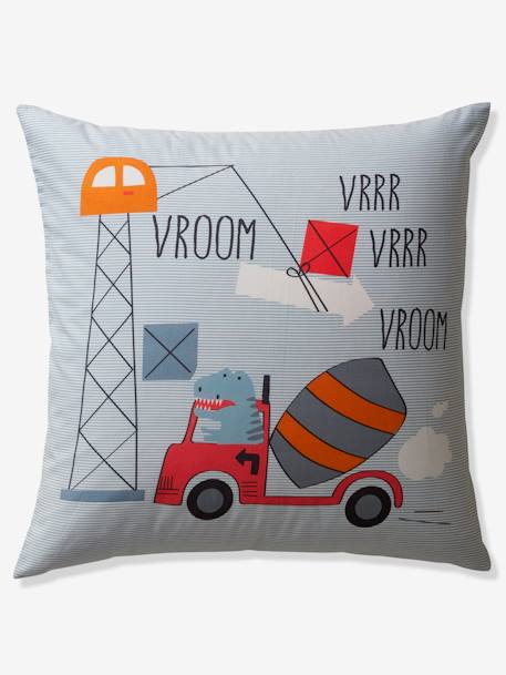 Pack housse de couette + taie d'oreiller DINO TRUCK BLEU GRISE 