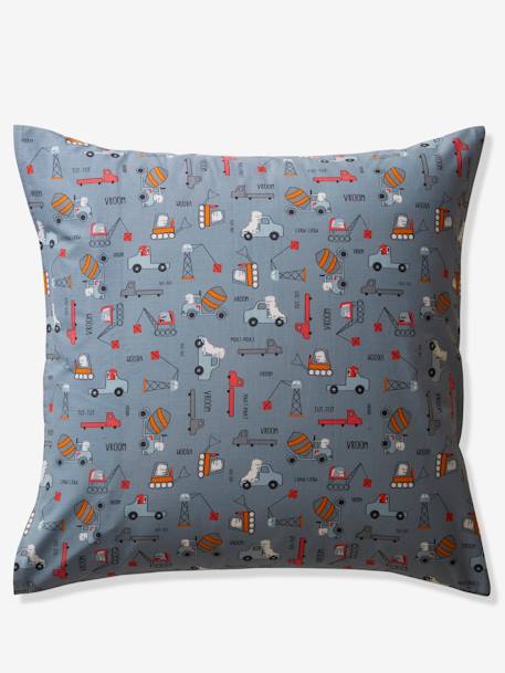 Pack housse de couette + taie d'oreiller DINO TRUCK BLEU GRISE 