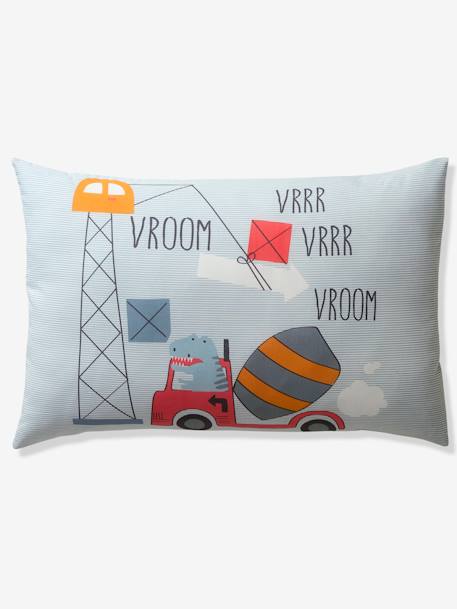 Pack housse de couette + taie d'oreiller DINO TRUCK BLEU GRISE 